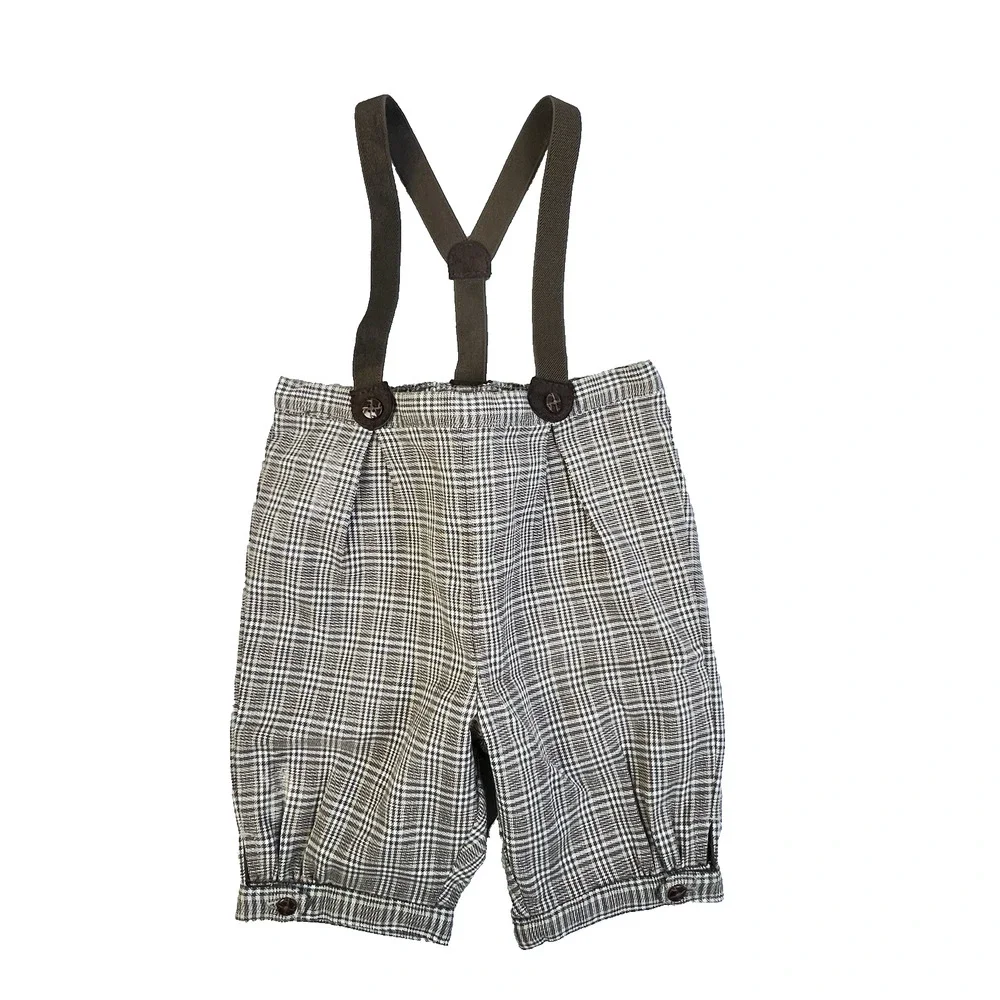 Janie And Jack Suspender Knikers Baby 12 - 18 Mos Brown Short Pants Party Retro